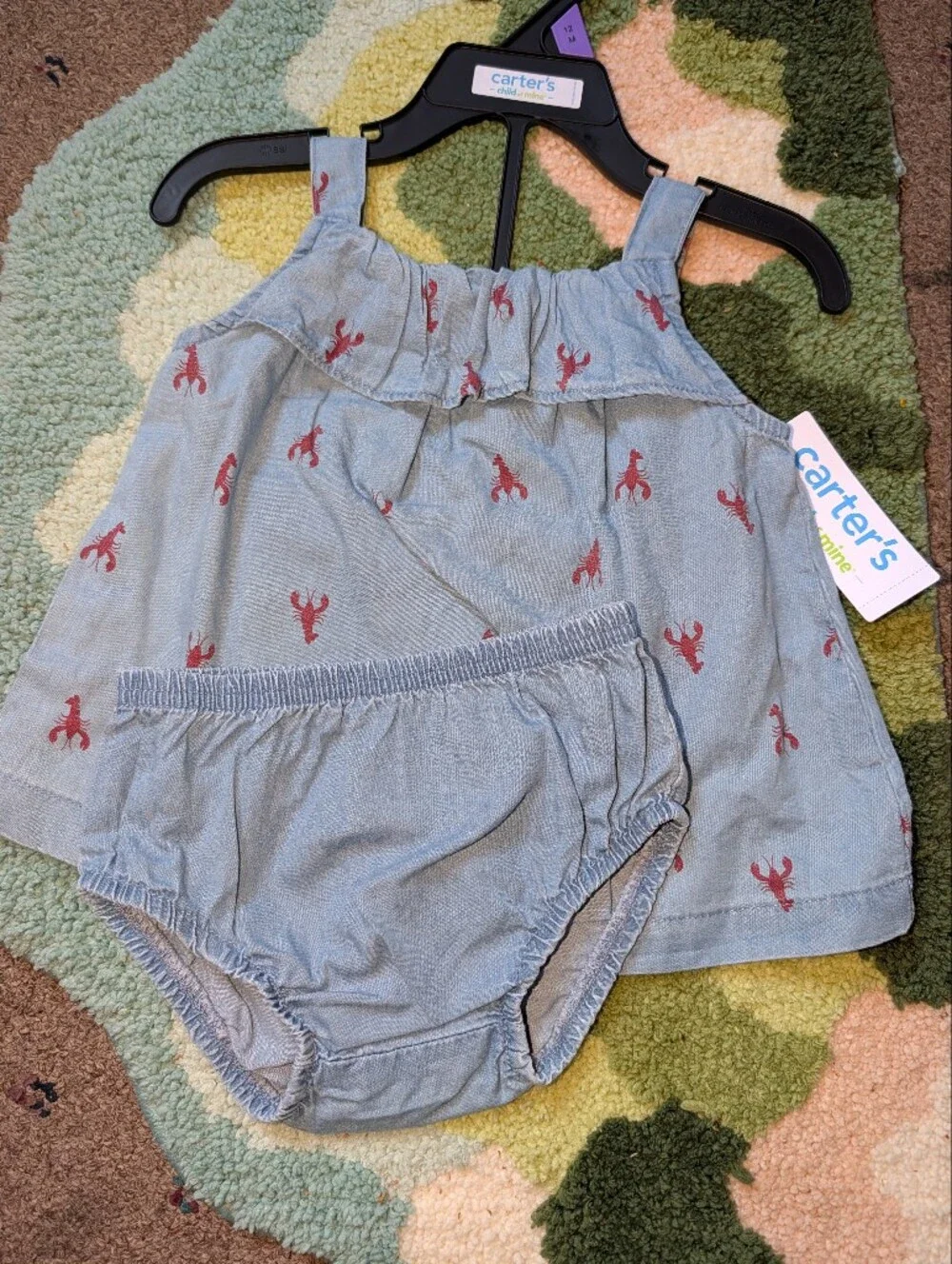 Carter's Light Blue Dress Set with Red Lobster Print